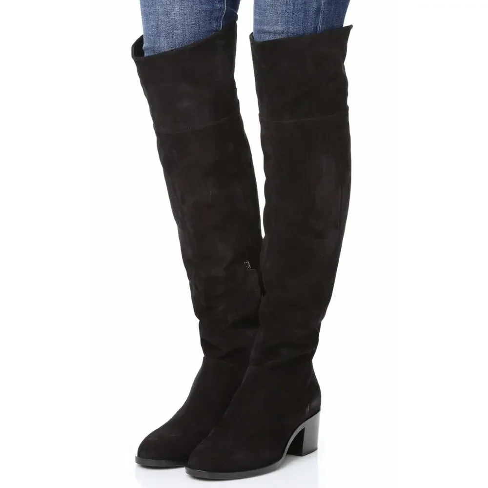 RAG & BONE Ashby suede leather black casual over the knee block heel boots 37 7
